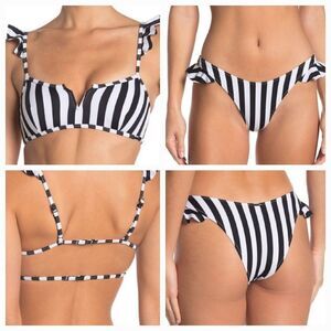 Kendall & Kylie Women's Black & White ruffle top & Bottom Bikini Size L